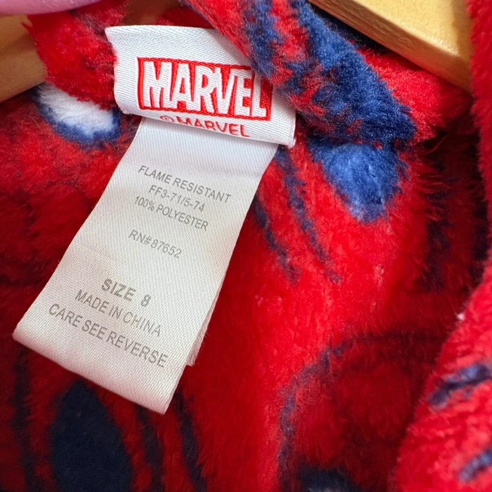 Marvel Spider-Man Kids Fleece Robe Red Blue Mask Print Size 8 Pajamas Loungewear